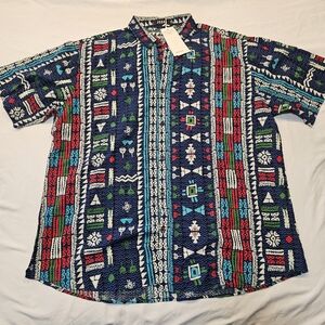 Tribal Patterned Blue and Red Men's Shirt